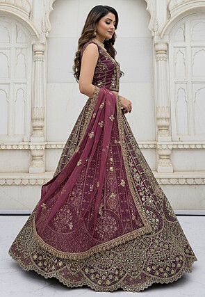 Embroidered Organza Lehenga in Purple