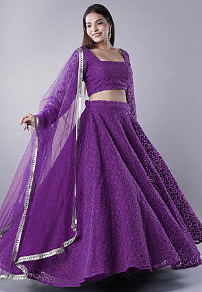 Embroidered Organza Lehenga in Purple