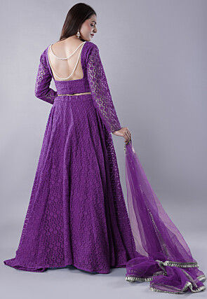 Embroidered Organza Lehenga in Purple