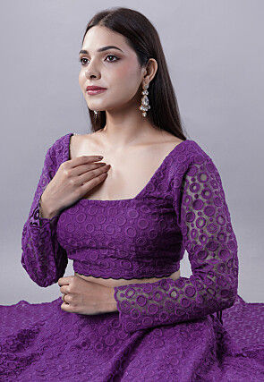 Embroidered Organza Lehenga in Purple