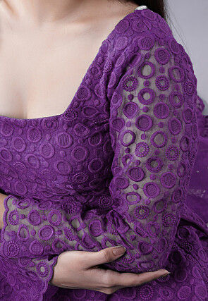 Embroidered Organza Lehenga in Purple