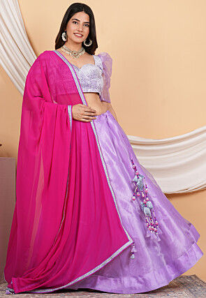 Embroidered Organza Lehenga in Purple