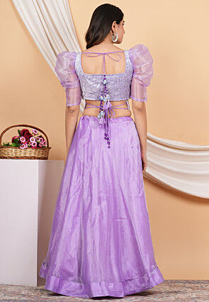 Embroidered Organza Lehenga in Purple
