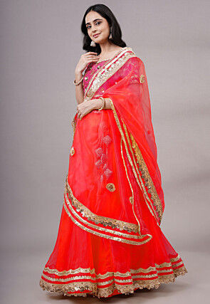 Embroidered Organza Lehenga in Red