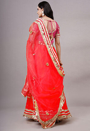 Embroidered Organza Lehenga in Red