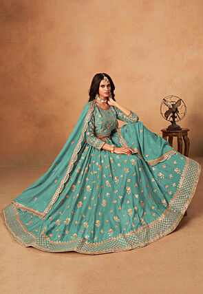Embroidered Organza Lehenga in Sea Green