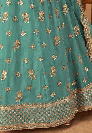 Embroidered Organza Lehenga in Sea Green