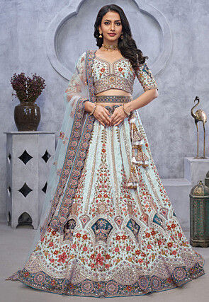 Embroidered Organza Lehenga in Sky Blue