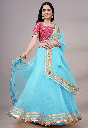Embroidered Organza Lehenga in Sky Blue