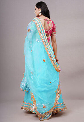 Embroidered Organza Lehenga in Sky Blue