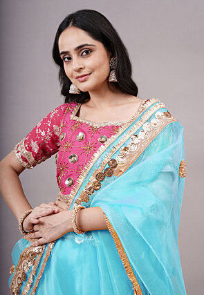 Embroidered Organza Lehenga in Sky Blue