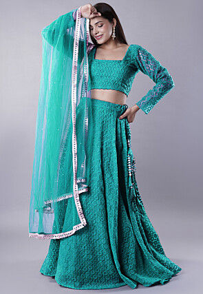 Embroidered Organza Lehenga in Sky Blue