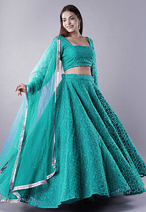 Embroidered Organza Lehenga in Sky Blue