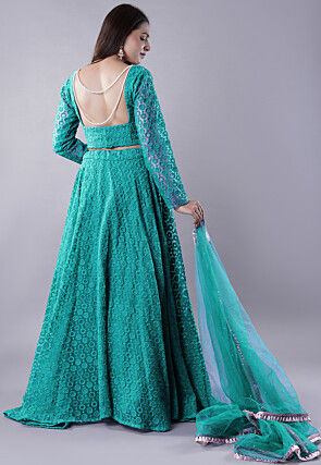 Embroidered Organza Lehenga in Sky Blue