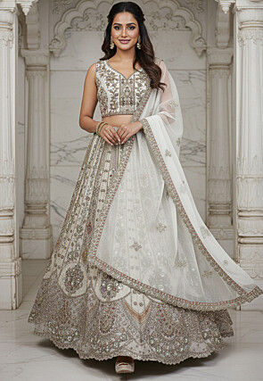 Embroidered Organza Lehenga in White