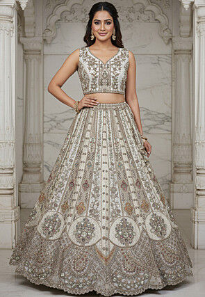 Embroidered Organza Lehenga in White