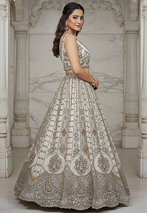 Embroidered Organza Lehenga in White