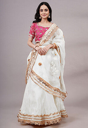 Embroidered Organza Lehenga in White