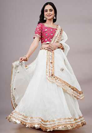 Embroidered Organza Lehenga in White