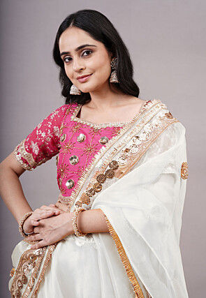 Embroidered Organza Lehenga in White