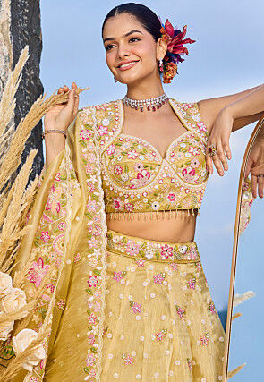 Embroidered Organza Lehenga in Yellow