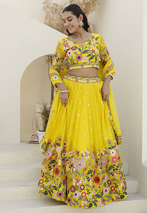 Embroidered Organza Lehenga in Yellow