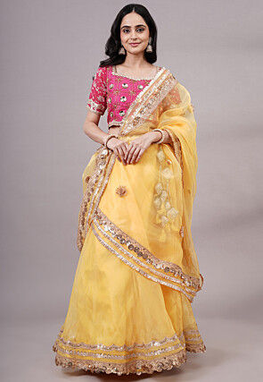 Embroidered Organza Lehenga in Yellow