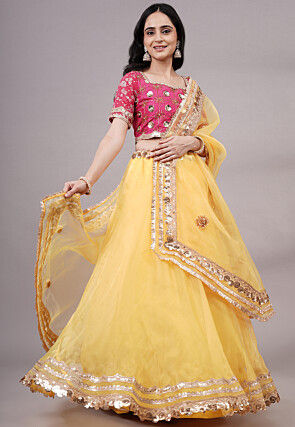 Embroidered Organza Lehenga in Yellow