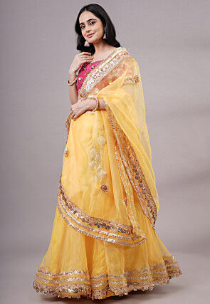 Embroidered Organza Lehenga in Yellow