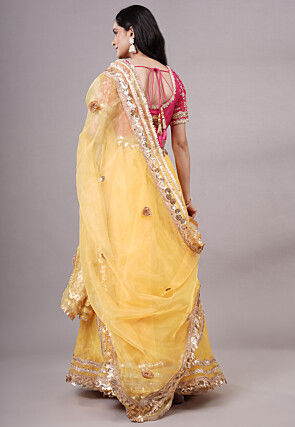 Embroidered Organza Lehenga in Yellow
