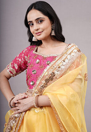 Embroidered Organza Lehenga in Yellow