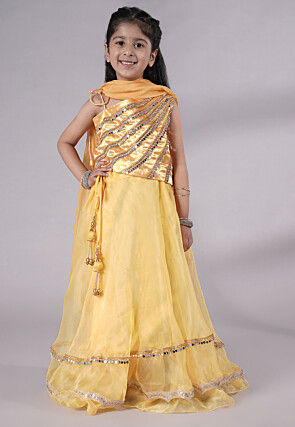 Embroidered Organza Lehenga in Yellow