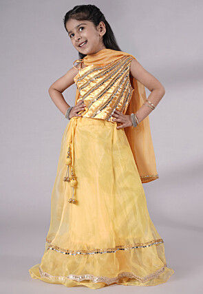 Embroidered Organza Lehenga in Yellow