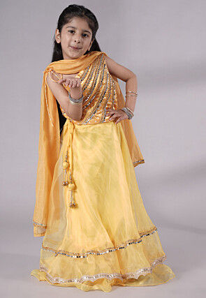 Embroidered Organza Lehenga in Yellow