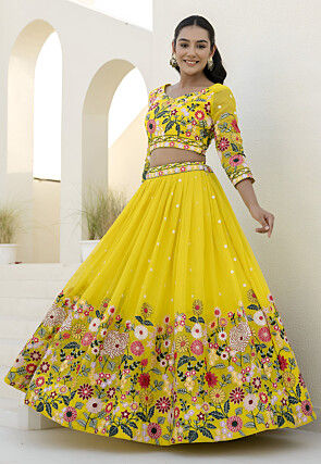 Embroidered Organza Lehenga in Yellow