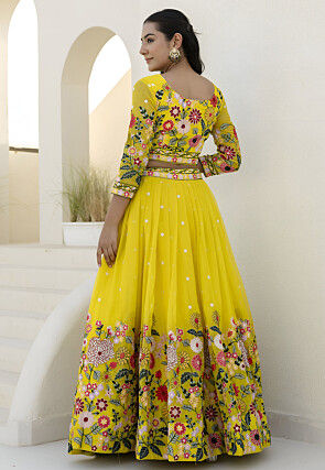 Embroidered Organza Lehenga in Yellow
