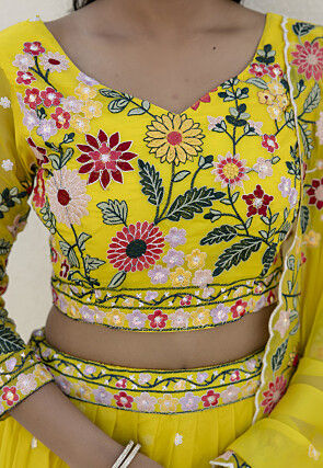 Embroidered Organza Lehenga in Yellow