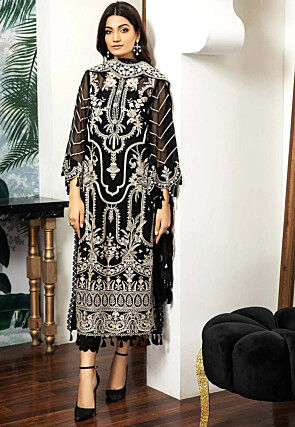 Embroidered Organza Pakistani Suit in Black