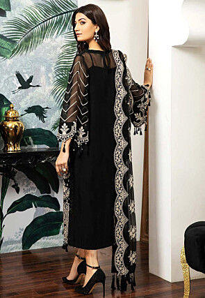 Embroidered Organza Pakistani Suit in Black