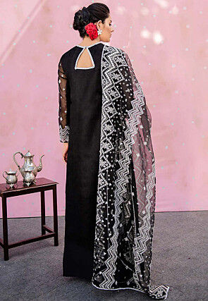 Embroidered Organza Pakistani Suit in Black