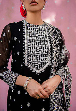 Embroidered Organza Pakistani Suit in Black