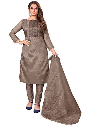 Embroidered Organza Pakistani Suit in Brown
