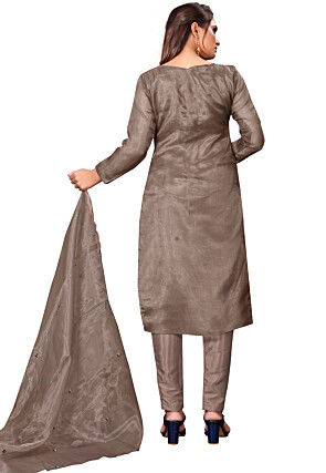 Embroidered Organza Pakistani Suit in Brown