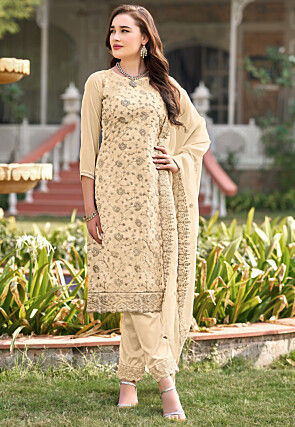 Embroidered Organza Pakistani Suit in Cream