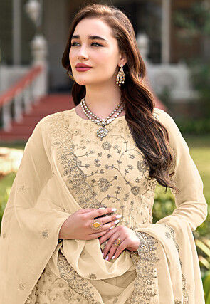 Embroidered Organza Pakistani Suit in Cream