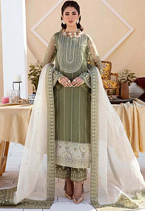 Buy Green Organza Embroidered Co Ords Set Party Wear Online at Best Price
