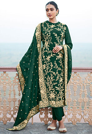Embroidered Organza Pakistani Suit in Green