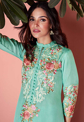 Embroidered Organza Pakistani Suit in Light Green