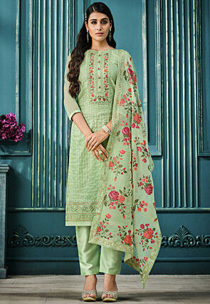 Embroidered Organza Pakistani Suit in Light Green