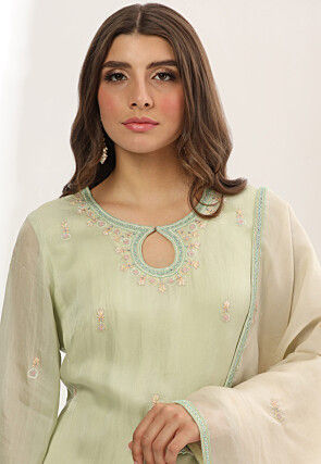 Embroidered Organza Pakistani Suit in Light Green